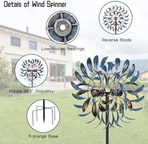 VEWOGARDEN Large Wind Spinners Outdoor, Metal Wind Sculptures & Spinners 360 Degrees Kinetic Wind Spinners for Yard and Garden 64 * 15.7 Inches - Image 4