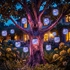 kolpop 12 Pack Solar Lantern Outdoor Lights, Multi-Coloured Solars Lanterns with 28 LED, Crackle Glass Ball Waterproof Hanging Solar Lights for Garden Decor Patio Fence Yard Christmas Tree Decoration by kolpop