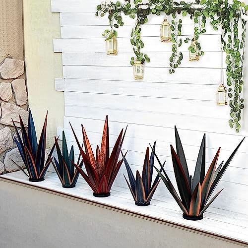 KODIBO 24" Large Metal Agave Plant Outdoor Decor with Solar Light, Blue - Image 7