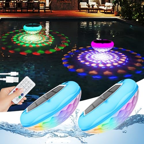 QOLNBY Solar Floating Pool Lights 2 PCS, USB Rechargeable Pool Lights by QOLNBY