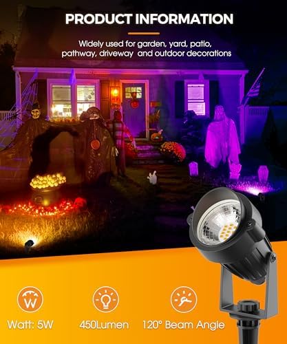 L LOHAS LED Orange Halloween Lights Outdoor Spotlight Dusk to Dawn Plug in - Image 3