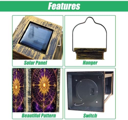 Solar Hanging Lantern Golden Celestial Compass Radiant Sun Purple Galaxy Waterproof LED Lights Decor Patio Yard Lawn Porch Lamp, Birthday Gift for Mom Women Garden Outdoor Decor - Image 3
