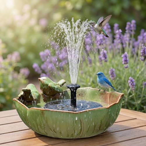 Large Ceramic Bird Bath Bowl with Solar Powered Fountain, Solar Bird Bath Fountain for Outdoors, Hummingbird Solar Water Fountain for Bird Bath, Tabletop Garden Bird Bath for Patio Yard Outdoor Décor by Unknown