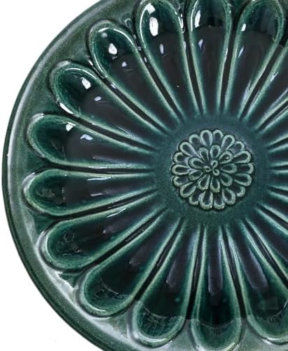 LuxenHome 22 Inch Ceramic Bird Bath for Outside, Elegant Tall Outdoor Bird Bath, Lightweight Pedestal Glazed Birdbaths for Outdoors with Floral Pattern, Dark Green - Image 3