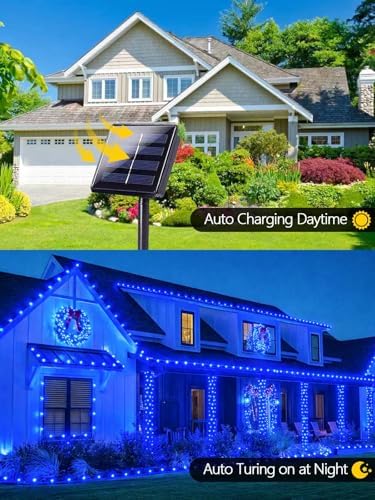 4 Pack 180FT Solar Christmas Lights Outdoor Waterproof, Super Bright 320 LED Solar String Lights with 8 Lighting Modes, Green Wire Solar Twinkle Fairy Lights for Outside Tree Xmas Party Garden(Blue) - Image 4