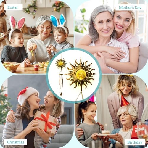 Solar Sun Light Wind Chimes for Outside for Women Gifts for Mom Grandma Wife Birthday Gift Crackle Glass Ball Windchimes Gardening Gift for Outdoor Patio Decor Yard Porch Decorations - Image 6