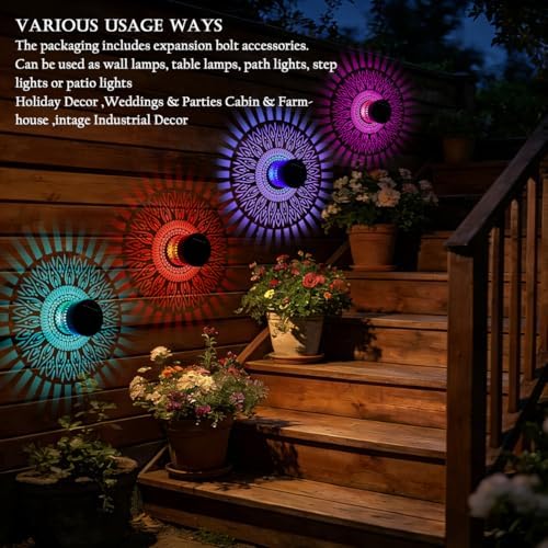 Retro Solar Lantern Outdoor Waterproof Wall Light Hollow Out Metal Decor - Image 3