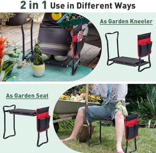 GIANTEX Garden Kneeler & Seat, Heavy-Duty Garden Bench, Black with 1 Bag - Image 4