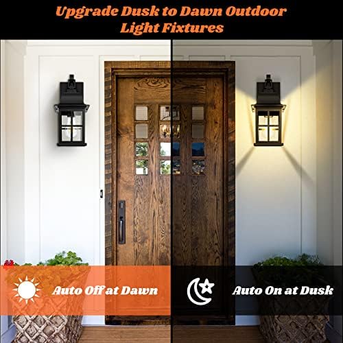 2-Pack Dusk to Dawn Outdoor Wall Lights, Exterior Light Fixtures with Photocell, 100% Anti-Rust Aluminium Outside Black Wall Lanterns, Waterproof Outdoor Wall Sconces for Porch Patio House Garage - Image 2