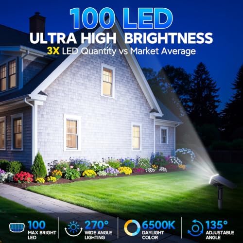 Solar Spot Lights Outdoor Waterproof IP65, 100 LED Solar Lights Outdoor - Image 2
