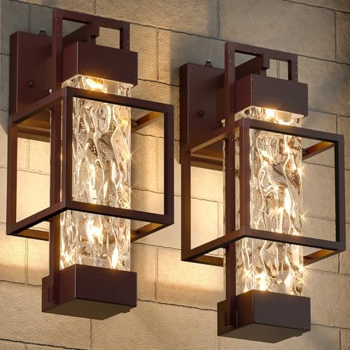 Hotsonic Oil Rubbed Bronze Dusk to Dawn Outdoor Porch Light Fixtures Wall Mount 14'' Dimmable Exterior Lighting for Outside Waterproof Wall Lantern Lamps Sconce Coach Lights for House Garage (2 Pack) by Hotsonic