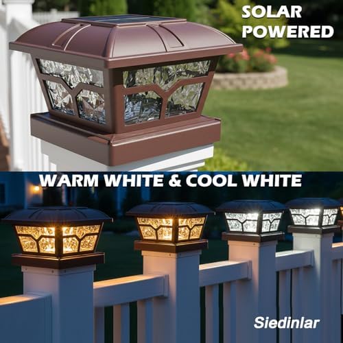 SIEDiNLAR Solar Post Cap Lights Outdoor 2 Modes, 6 Pack, Brown, Warm/White - Image 3