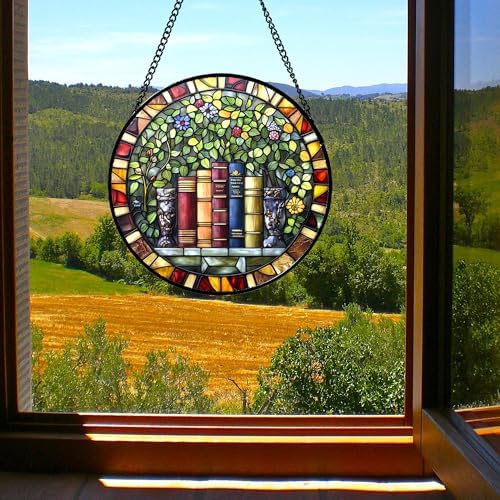 Botanical Bookshelf Stained Glass Window Hanging Suncatcher Gifts 12" - Image 6