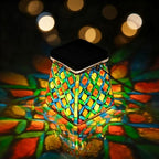 VOREEN Mosaic Solar Lantern, Colorful Mosaic Glass Decorative Lantern for Outdoor Garden & Patio, Tabletop or Hanging Solar Powered Light, Multicolor Geometric Lattice Design by VOREEN