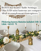 12-Pack Mini Gold Lanterns with Flickering LED Candles for Ramadan, Small Decorative Hanging Lanterns for Halloween, Christmas, Wedding, Lantern for Table Centerpiece, Garden Party Decor - Image 2