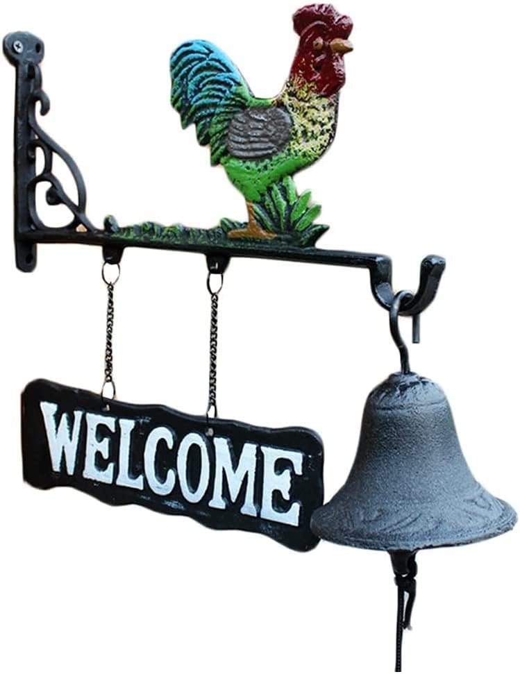 Cast Iron Doorbell Wall Bell Indoor Outdoor Din Cast Iron Doorbell with Welcome Sign Rooster Dinner Bells Front Door Decoration Wall Bell Hanging Bell by Unknown