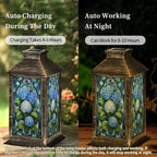 Solar Lantern Stained Glass Style Blue Outdoor Waterproof Garden Hanging Lantern Solar Powered Lighting Outside Solar Light for Patio Yard Camping, Gifts for Women Mom - Image 4
