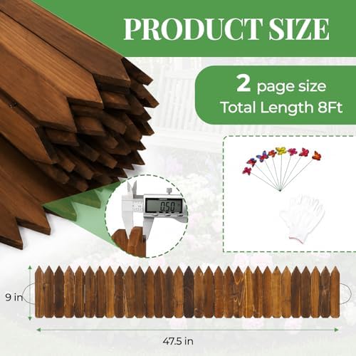 Wood Garden Edging, 9" H x 8 Ft L, 2 Pack, Brown Garden Fence - Image 3