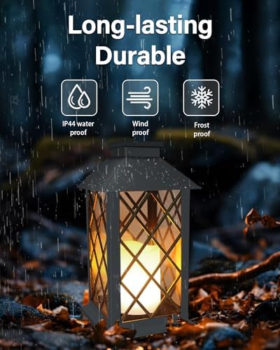 SHYMERY Solar Lanterns Outdoor Waterproof, 14 Inch Outdoor Lanterns with LED Flickering Flameless Candles,2 Pack Hanging Black Lantern Decorative for Patio,Front Porch,Balcony,Outside,Table Decor - Image 2
