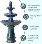 Glitzhome Outdoor Fountain and Waterfalls 3 Tier Patio Fountains, 45" H Turquoise Ceramic Water Fountain with LED Light, Pump & Adapter Garden Outdoor Floor Stand Fountains for Backyard Deck Lawn - Image 6