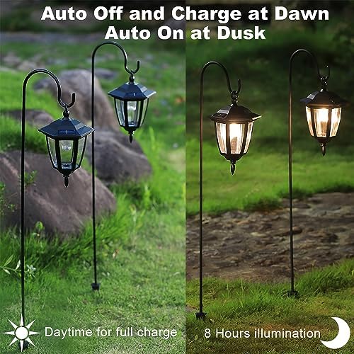 Dynaming 6 Pack Solar Hanging Lights Outdoor, Solar Powered Garden Decorative Lanterns with 6 x 38 Inch Shepherd Hooks, Waterproof Landscape Lighting for Lawn Patio Yard Pathway Driveway, Warm White - Image 2