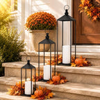 LED Lanterns Decorative Indoor&Outdoor, 23’’ 19’’ 13’’ Large Black Candle Lanterns Set with 3 Flameless Candles, Metal Holders for Porch, Patio, Garden, Home, Fireplace, Decorations Decor - Image 6