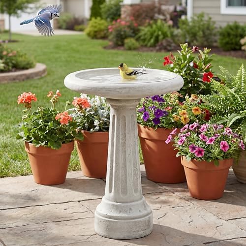 Christopher Knight Home Daisy 22.28'' H Bird Bath for Outside, Pedestal Bird Baths Bowl with Fluted Design, Polyresin Bird Bath with Classic Style Design for Garden Decor & Bird Attraction, White by ChristopherKnightHome