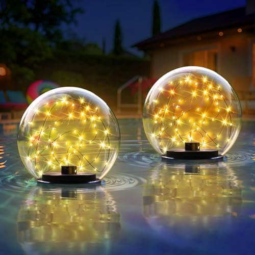 uuffoo 2-Pack Solar Floating Pool Lights Ball Solar Powered LED Flickering that Float Globe Lights Water-Resistant IP66 for Swimming Pool Decor Pond Garden Party by UUFFOO