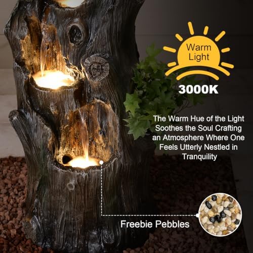 Solar Powered Tree Stump Water Fountain with LED Lights Waterfall Feature - Image 5
