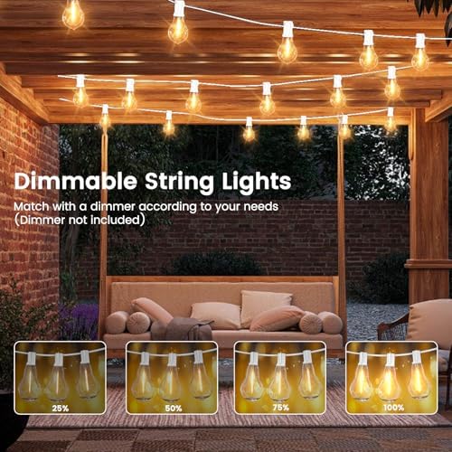Outdoor String Lights 100 Feet LED Patio Lights 53 Plastic Edison Bulbs (3 Spare), Waterproof Connectable Hanging Light for Backyard Porch Balcony Party Decor, White - Image 2