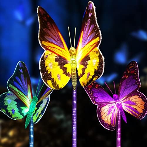 Upgraded Outdoor Solar Garden Lights - 3 Pack Solar Butterfly Decoration Lights - 7 Color Changing LED Waterproof Solar Stake Lights for Garden, Patio, Yard, Lawn, Walkway Decoration by Warmfungiftformomgrandma