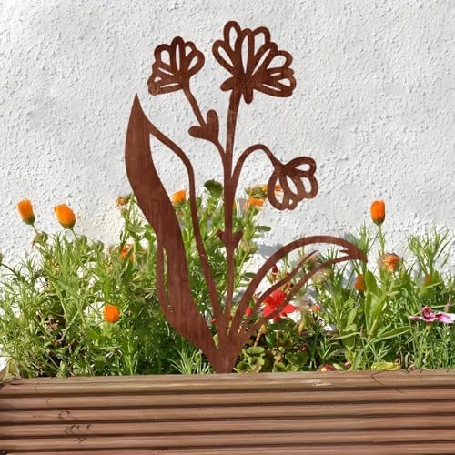 Rustic Floral Metal Garden Stake, 11.81Inch Outdoor Decoration with Flower Design, Durable Metal Construction for Patio, Balcony, Yard by Unknown