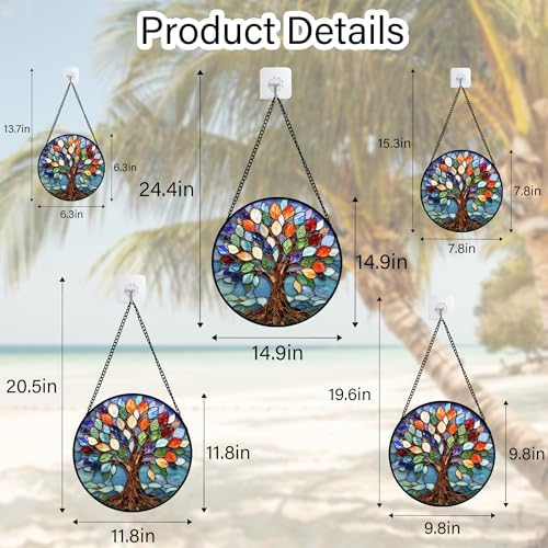 Colorful Tree of Life Stained Glass Window Hanging Suncatcher Gifts 12" - Image 7