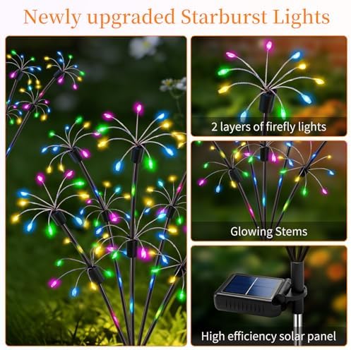 VOOKRY Solar Garden Lights Outdoor, 8 Pack Multicolor Fairy Firework Lights - Image 2