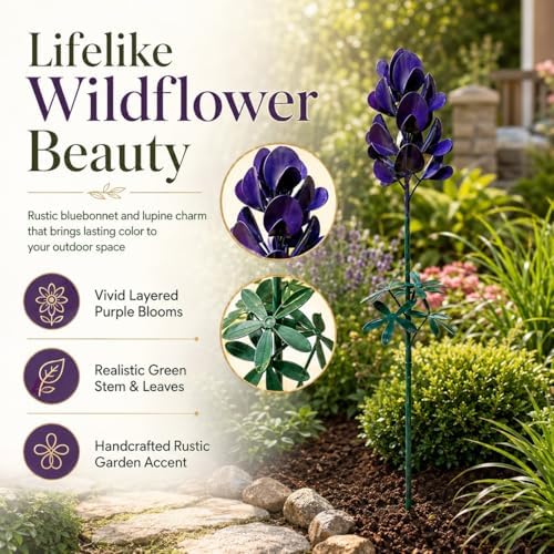 Bluebonnet Lupine Metal Garden Stake Rustic Flower Sculpture Yard Art Handmade 25.6” Outdoor Decorative Whimsical Floral Ornament for Lawn Patio Landscape Border Backyard Pathway Lover Gift(3pcs) - Image 2