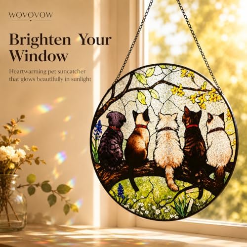 Cute Cat Stained Glass Suncatcher, Pet Theme Window Hanging Decor, Kitty Sun Catcher Ornament for Living Room, Animal Lover Memorial Gift 9.8 - Image 2