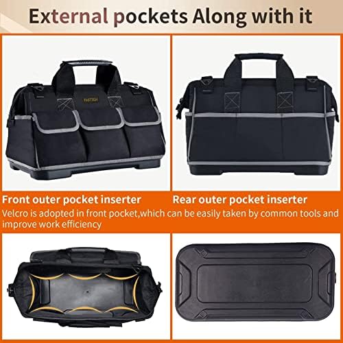 FASTECH 22-inch Wide Mouth Tool Bag with Water Proof Molded Base, Waterproof Tool Organizer Bag for Men with Adjustable Shoulder Strap (Grey-22INCH) - Image 3