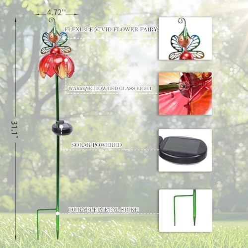 Decorative Solar Garden Light, Fairy Flower Glass Stake For Lawn Yard - Image 5