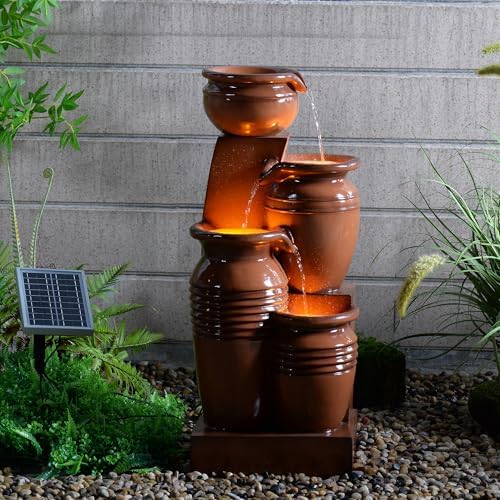 Teamson Home 28.7" 4-Tier Cascading Bowl Water Fountain, Brown - Image 2
