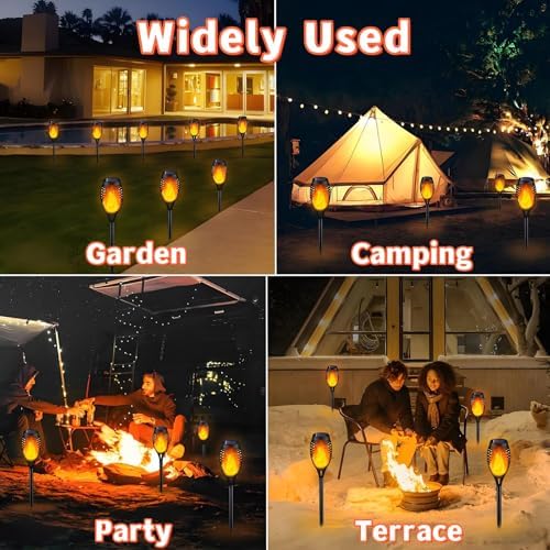 Solar Halloween Lights Outdoor, 6 Pack LED Torch Lights Flickering Flame, Waterproof Tiki Torches for Outside Landscape Decoration Lighting for Lawn, Yard, Halloween Decorations (Warm White-6 Pack) - Image 7