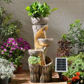 35.6" Solar Outdoor Water Fountain - Relief Leaf Design 4 Tiers Fountains by KAISOKUFOUNTAIN