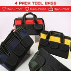 4 Pieces Tool Bag with Waterproof Strong Molded Base Multi Pockets Wide Mouth Tool Tote Multifunctional Large Capacity Organizer Heavy Duty Tools Storage Bag for Men Carpenter Electrician - Image 3