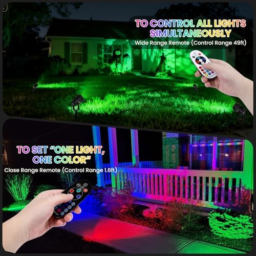 Halloween Christmas Spotlights Outdoor: RGBW Spot lights Plug in 120V Remote Control 16 Color Changing Waterproof LED Landscape Spotlights for Yard Garden Lawn Holiday Décor, 6 Pack (RGB + Warm Light) - Image 3