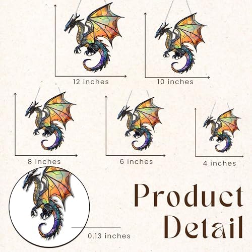 Fantasy Dragon Acrylic Suncatcher Size 12 inches, Boho Stained Glass Effect Window Hanging Ornament, Garden Decor, Gift for Mother's Day - Image 3