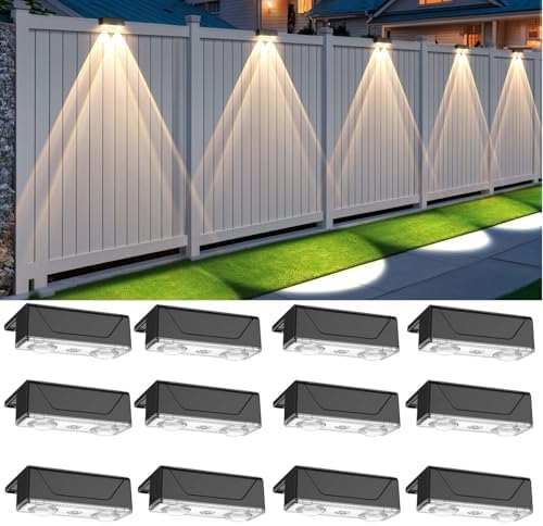 Solar Fence Lights Outdoor, IP55 Waterproof Solar Lights 3 Color Modes(3000K/4000K/6000K) Fence Light Solar Powered for Outside, Backyard, Railing, Steps, Patio and Wall Lighting（12 Pack） by Unknown