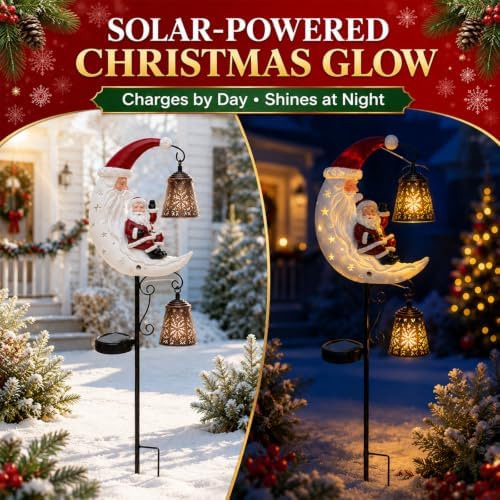 Christmas Santa & Snowman Moon Solar Garden Stake Light for Outdoor Decor - Image 4