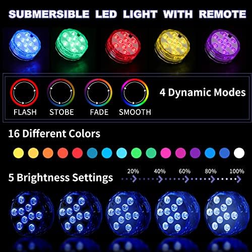 Mudder 36 Pack Submersible LED Lights with Remote 2.8" Hot Tub Lights Waterproof Pool Underwater LED Light Battery Operated Bathtub Lamp 16 Color Changing Lamp for Pool Pond Vase Aquarium Decoration - Image 5