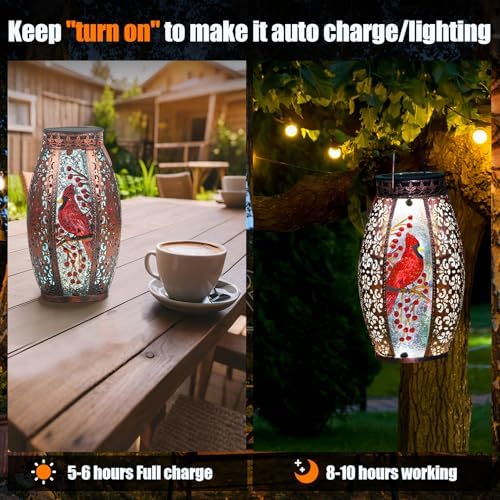 Solar Lanterns Outdoor Cardinal Garden Decor Light Waterproof Hanging Decorative Gifts for Women Mom Mothers Grandma Grandparents Birthday Gift - Image 3