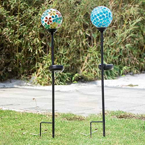 VCUTEKA Decorative Solar Garden Lights, 3.5" Mosaic Globe Stake 2 Pack - Image 6