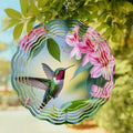 Wind Spinners for Yard Garden, Spring Hummingbird Flower Leaf 3D Stainless Steel Round Hanging Spinners Indoor Outdoor Kinetic Yard Art,12 Inch, Pastoral Pink Floral Bird by IDOWMAT